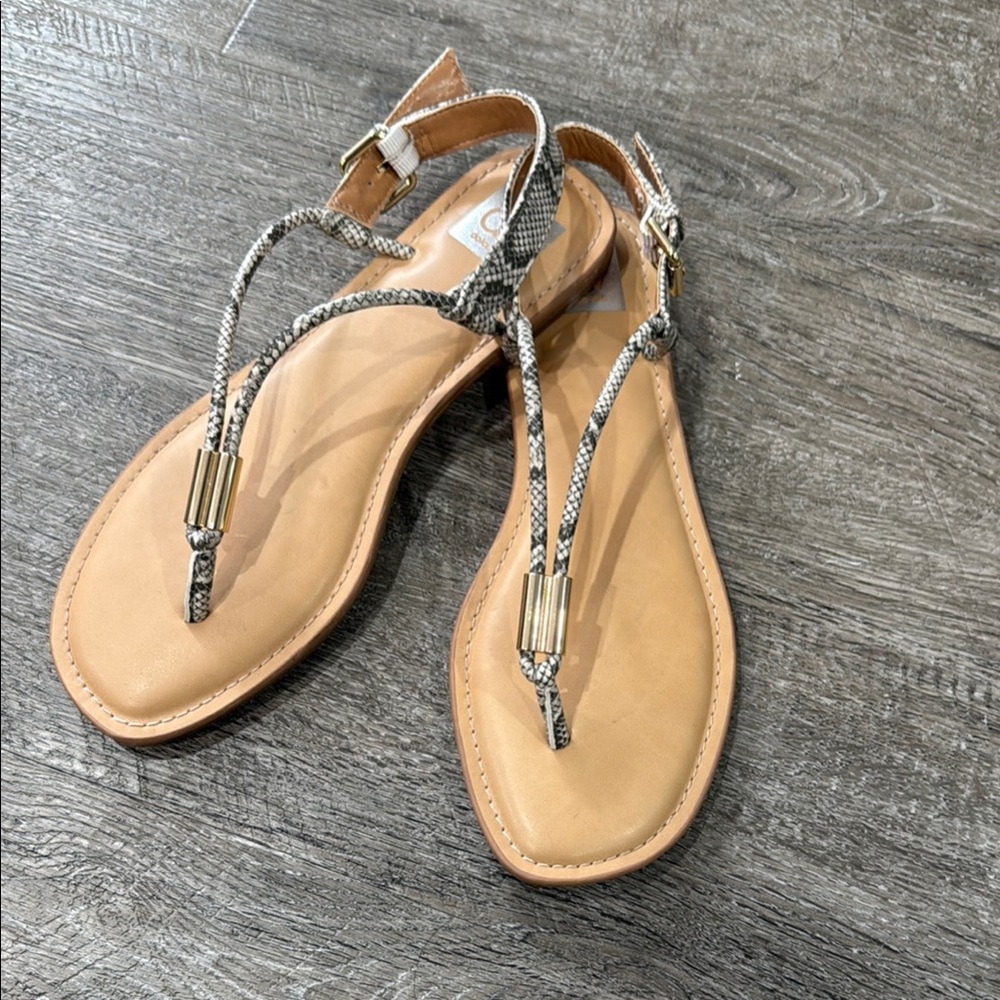 DV by Dolce Vita Tan and Snake T-Strap Sandals